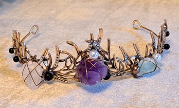 Fabulous Tiara With Wire Wrapped Natural Raw Crystals Amethyst And Quartz