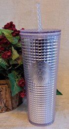 Starbucks Holiday 2023 Silver Grid Venti Size Cup With Straw