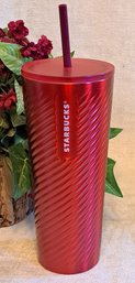 Red Swirl Holiday 2023 Stainless Steel Starbucks Venti Size Cup With Straw
