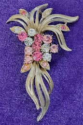 Vintage Coro Pin/ Brooch With Pink And Clear Rhinestones