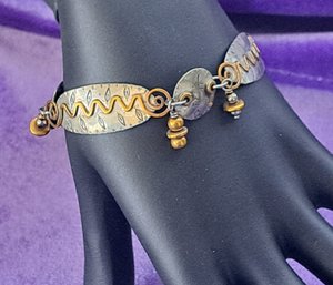 Beautiful Vintage O. Millo Sterling Silver Bracelet With Brass Accents And Unique Toggle Clasp