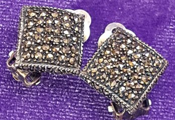 Vintage Sterling And Marcasite Clip-on Earrings