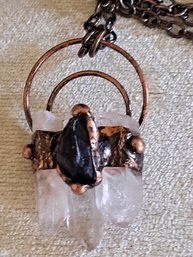 Real Crystal And Amethyst Pendant With Copper Tone Accents And 24' Chain