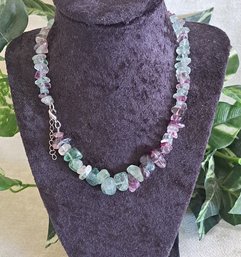 NWOT Fluorite And Amethyst Chunk Necklace With Silver Tone Clasp