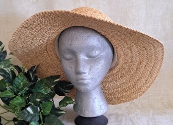 Great Liz Claiborne Straw Hat With Black Grosgrain Ribbon Trim And Wide Floppy Brim