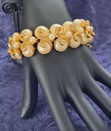 Vintage Hattie Carnegie Gold Tone Faux Pearl And Rhinestone Bracelet