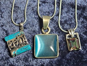 Trio Of Sterling Pendants On Sterling Chains