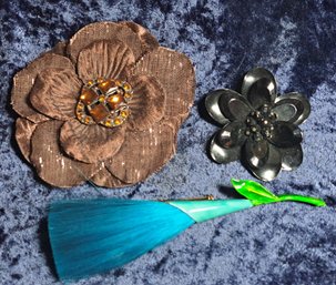 Trio Of Flower Pins/ Brooches