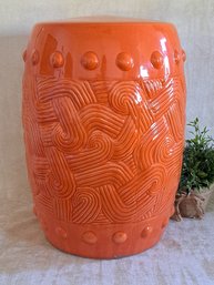 Jingdezhen Porcelain Ceramic Hand Painted Drum Garden Stool In Persimmon 19 Inches Tall