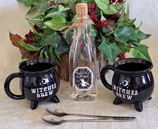 Witches Brew! Mugs, Spoons, And Stoppered Glass Bottle
