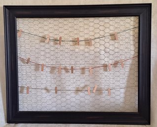 Delightful Black Framed Chicken Wire And Clothespins Wall Decor