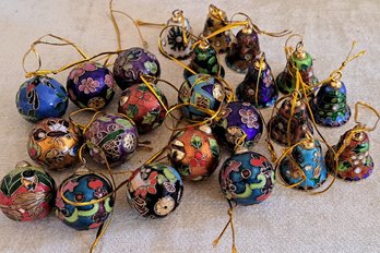 Large Collection Of Vintage Cloisonne Bells And Balls Ornaments