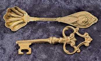 Pair Of Vintage Sterling Pins/ Brooches Key And Spoon