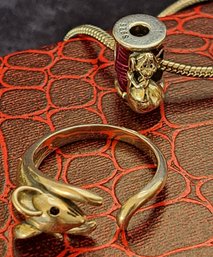 Adorable Sterling Mouse Ring And Bracelet With Charm Featuring Mouse From Cinderella Next To Spool Of Thread