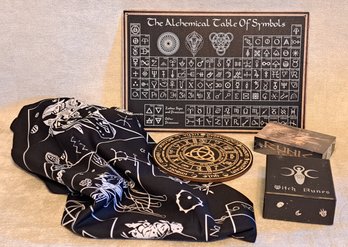 Witches' Runes, Runic Tarot, Tarot Spread/ Altar Cloth, Wheel Of The Year & Alchemical Table Of Symbols