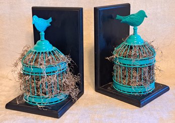 Adorable Country Style Bookends With Turqouise Birdcages