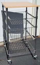 Rolling 3 Basket Stainless Steel Cart With Laminate Top