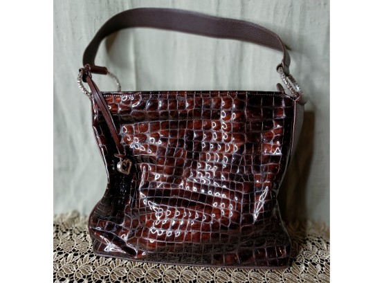 Brighton Brown Patent Leather Bag With Croc Embossing
