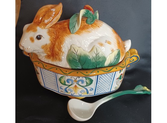 Fitz And Floyd Ricamo Rabbit Tureen With Ladle