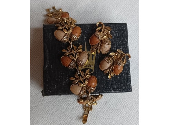 Vintage Acorn Bracelet And Earring Set