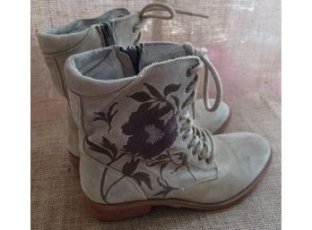 Pair Of Embroidered Suede Ankle Boots By Taos
