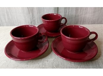 Trio Of Cups And Saucers By Fiesta Ware