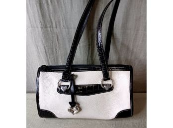 Small Brighton White Pebble Leather And Black Croc Leather Shoulder Bag
