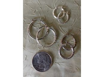 Trio Of Round Sterling Silver Hoop Earrings