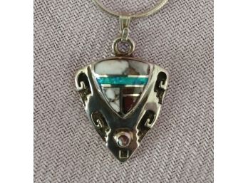 Wonderful Diminutive Zuni Sterling Inlaid Pendant