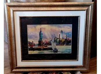 Original Art: Beautifully Framed, Double Matted NYC Skyline