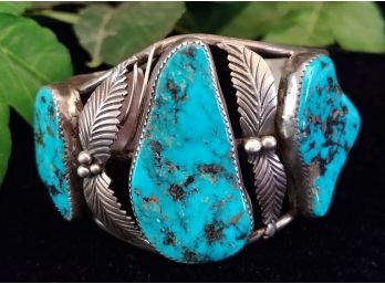Stunning Vintage Navajo Turquoise And Sterling Bracelet