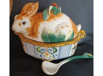 Fitz And Floyd Ricamo Rabbit Tureen With Ladle