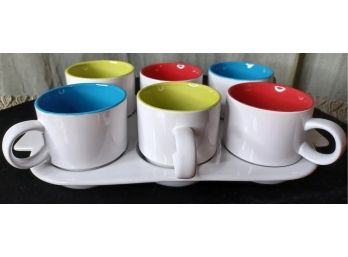 Crate And Barrel Colorful Coffee Cups In Tray