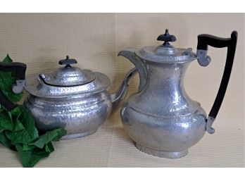 Antique Lovely Hammered Pewter Pair