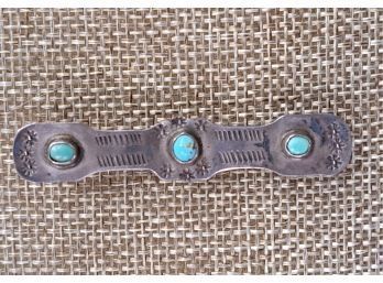 Old Pawn Native Pin Sterling With Turquoise Stones