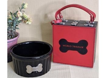 World Traveler Dog Bowl Suitcase Plus Stoneware Pet Bowl