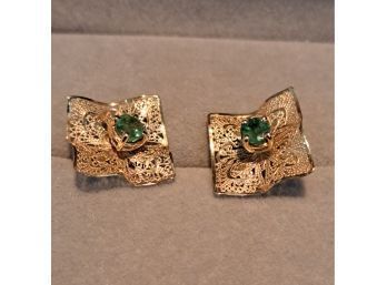 Exquisite Vintage Gold And Emerald Earrings
