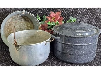 Water Bath Canner, Planter Bucket And Large Aluminum Bucket W/handle