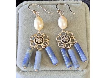 Sterling Chandelier Earrings With Natural Stones