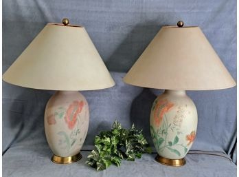 Vintage 80's  Contemporary Soft Green Floral Design Lamps