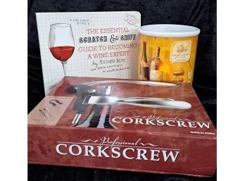 Cool Wine Chiller, Corkscrew And Wine Book