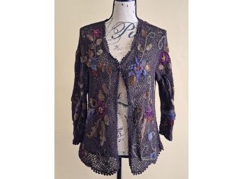 Wearable Art-hand Knit Floral Cardigan