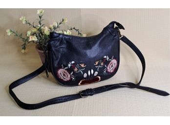 Wanderers Awesome Black Leather Embroidered Bag