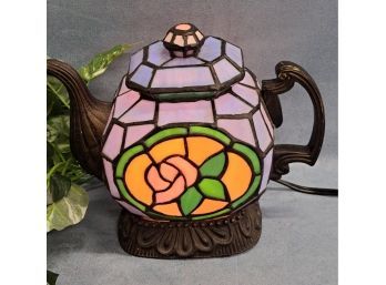 Beautiful Vintage Stained Glass Teapot Lamp