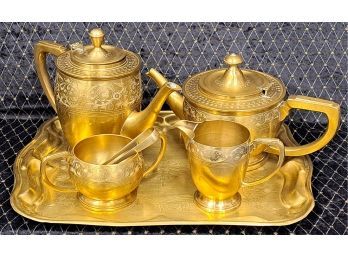 Vintage Beautiful In Brass Tea And Coffee Service