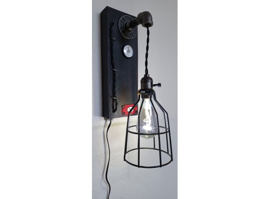 Black Wood And Pipe Fitting Steampunk Wall Sconce