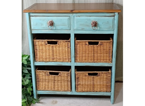 Turquoise Wood Basket Drawer Chest