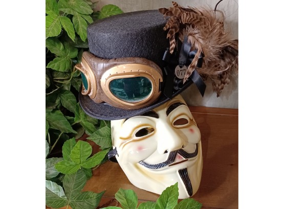 Black Steampunk Hat And Guy Fawkes Mask