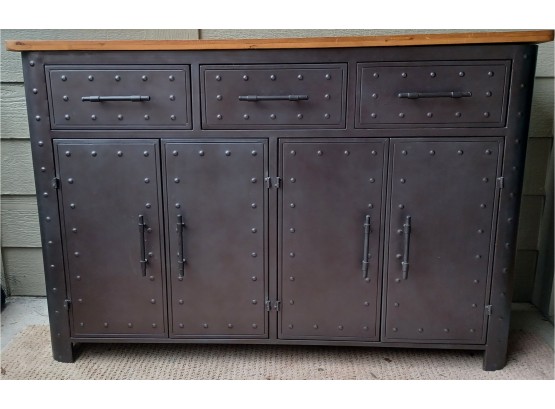 Steampunk/Industrial Metal Console With Doors And Drawers