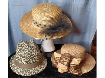 Trio Of Straw And Cloth Hats